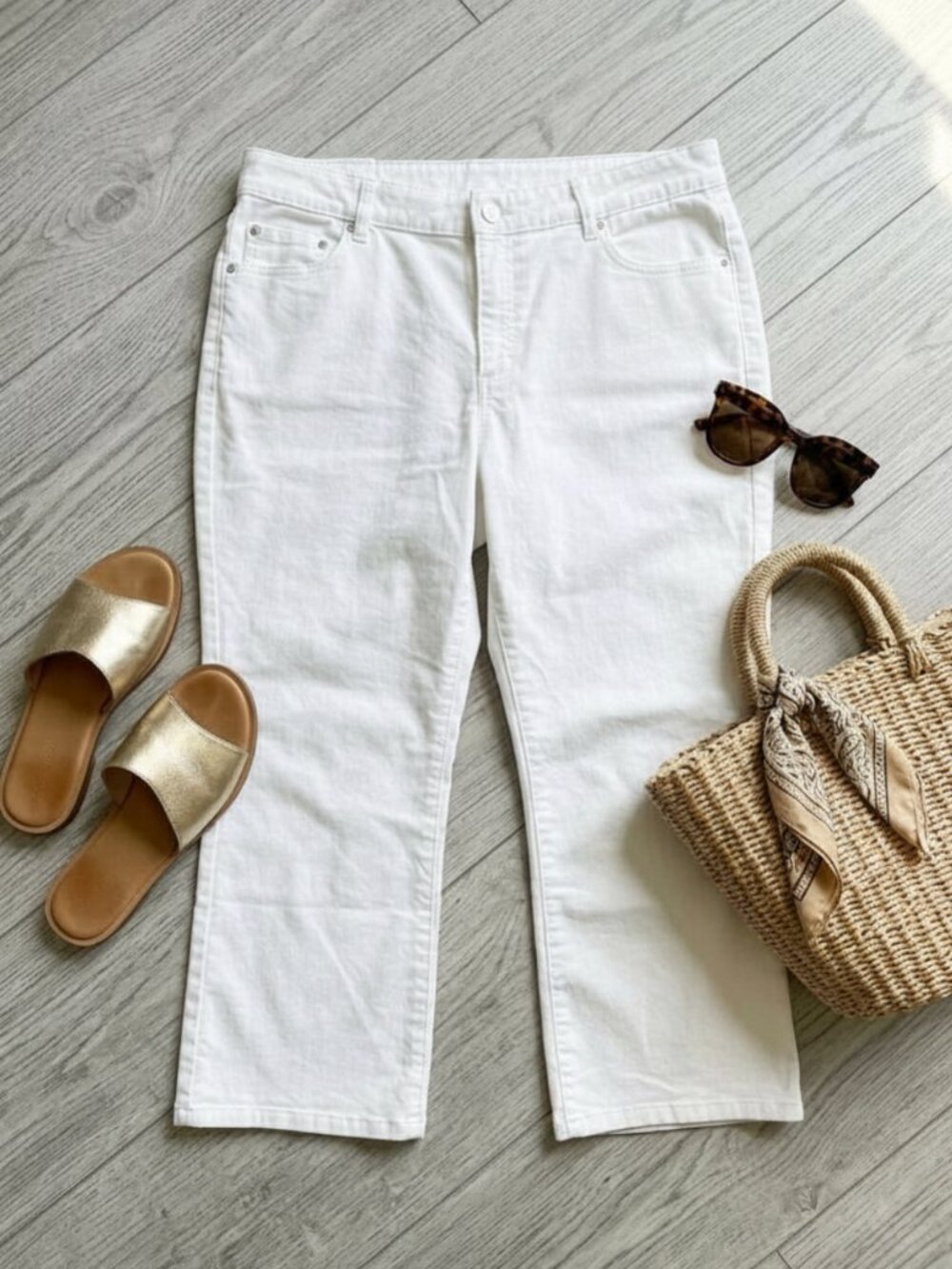 Michael Kors | White Stretch Denim Capri Pants/Mid Rise Cropped Jeans | Sz 12